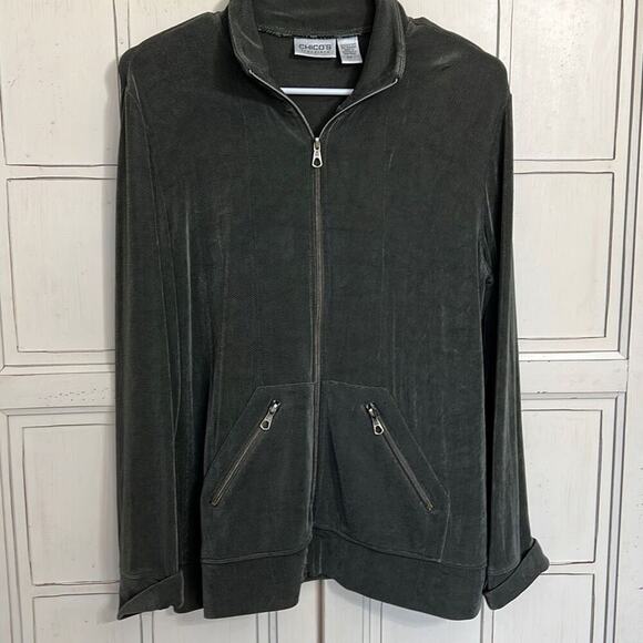 Chico’s Travelers size 1 or medium olive green zip up jacket - Picture 1 of 2